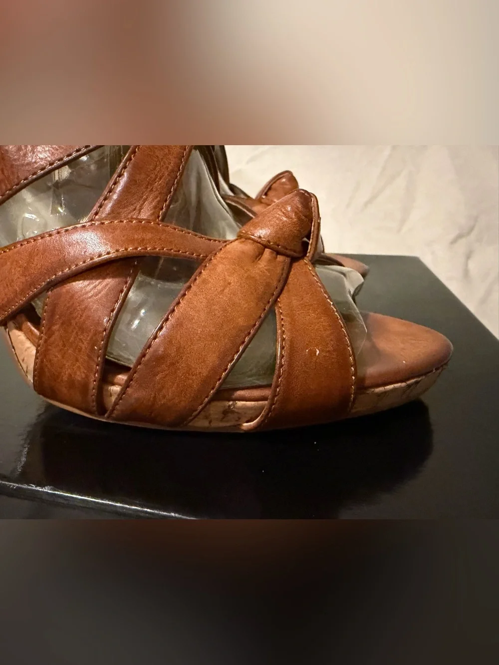 White House Black Market Cognac Leather Knotted Slingback Heels size 10